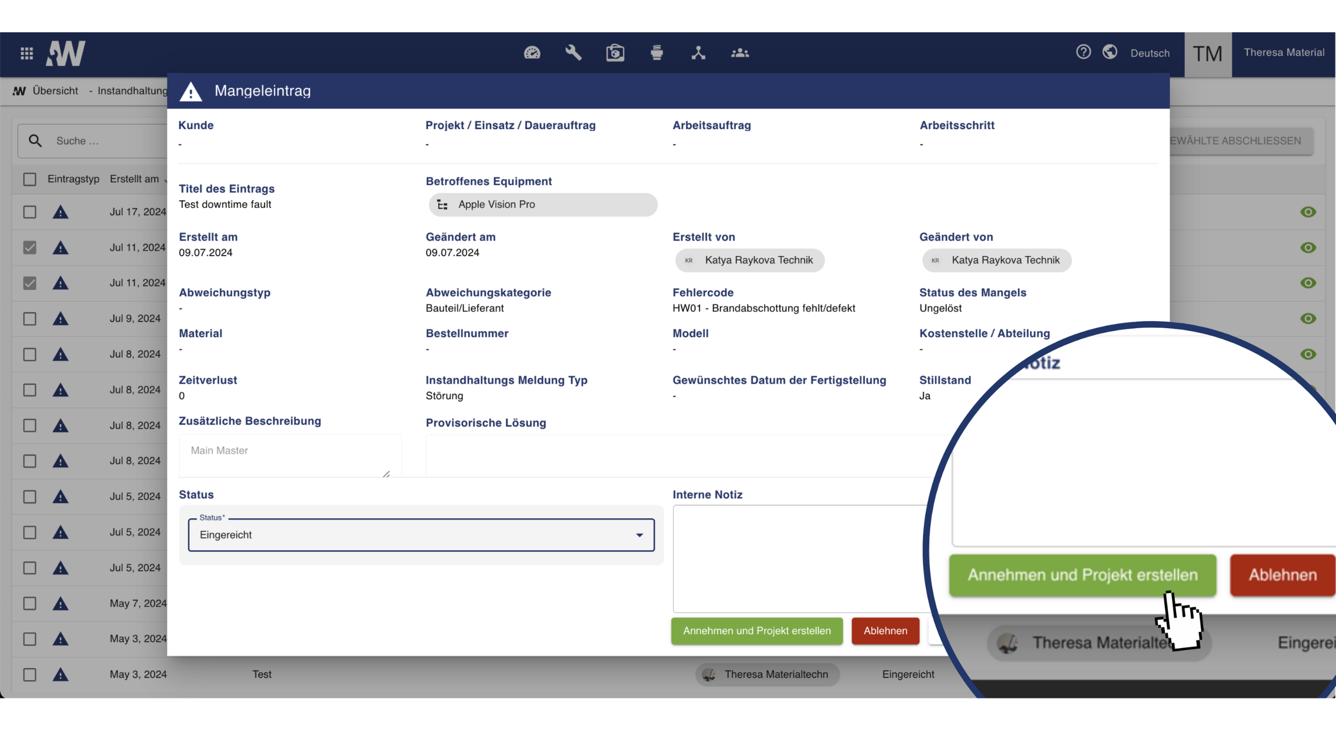 Instandhaltungsmeldungen